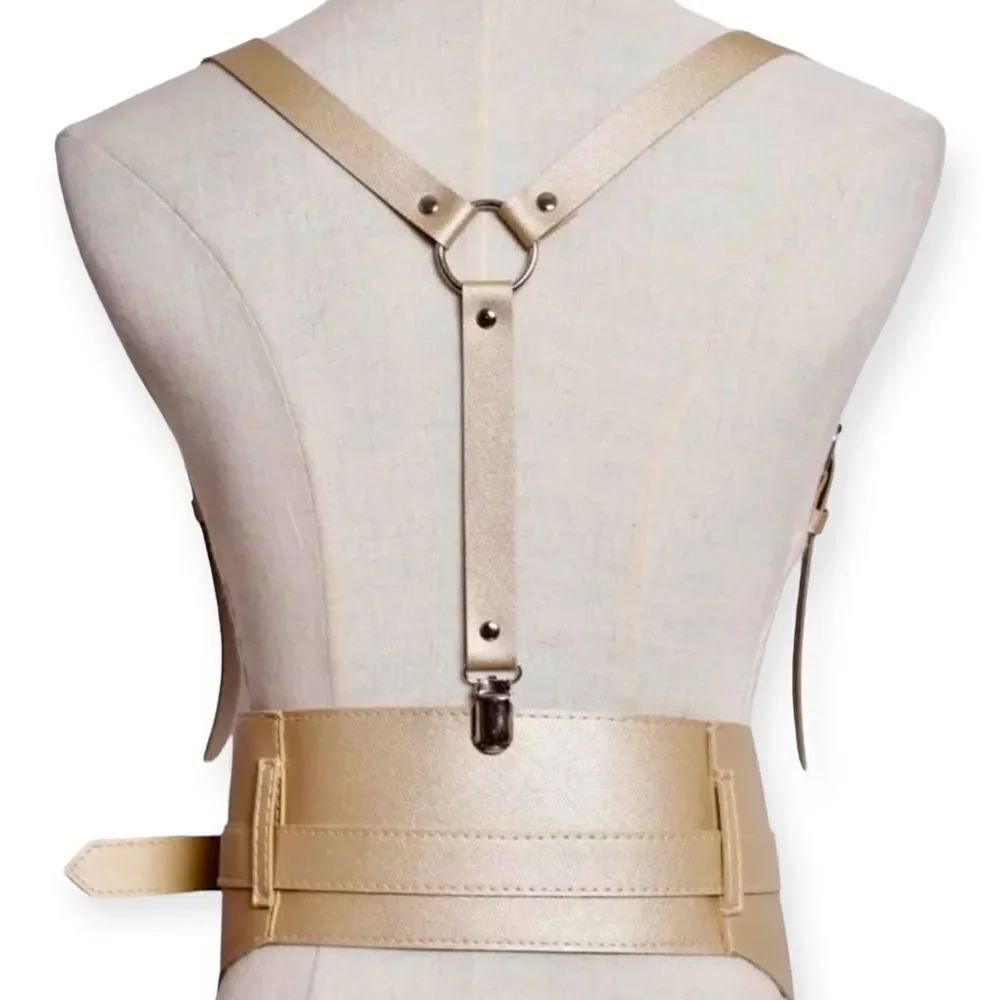 Gold Wide Corset Shoulder Suspender Body Harness Belt NEW
